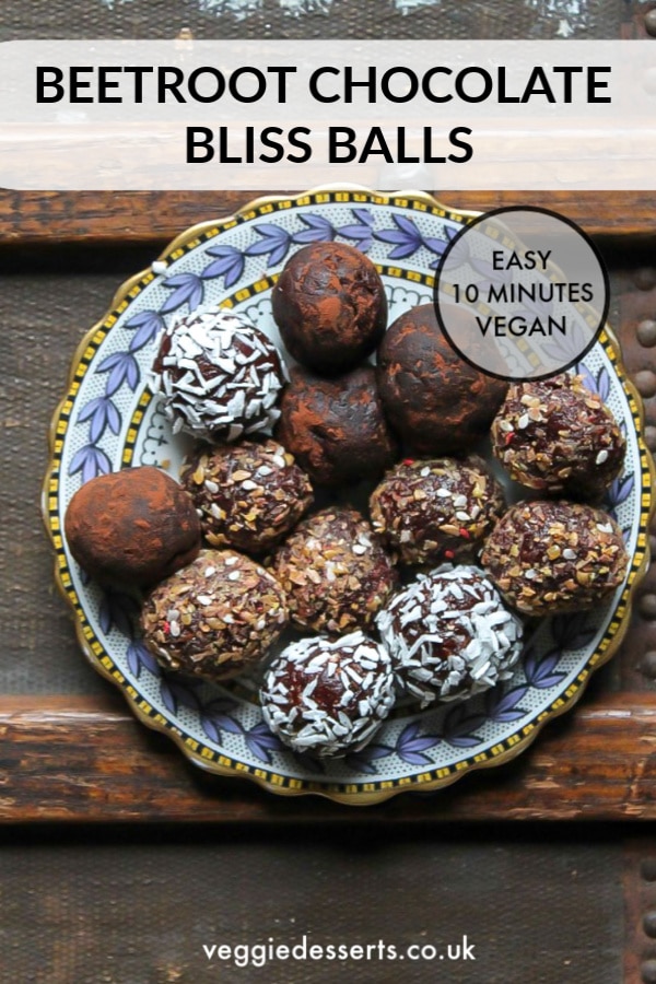 You only need 8 ingredients and 10 minutes to whiz up these chocolate beetroot bliss balls. Grab a few for breakfast or a snack. Vegan.&nbsp;#blissballs #energyballs #proteinballs