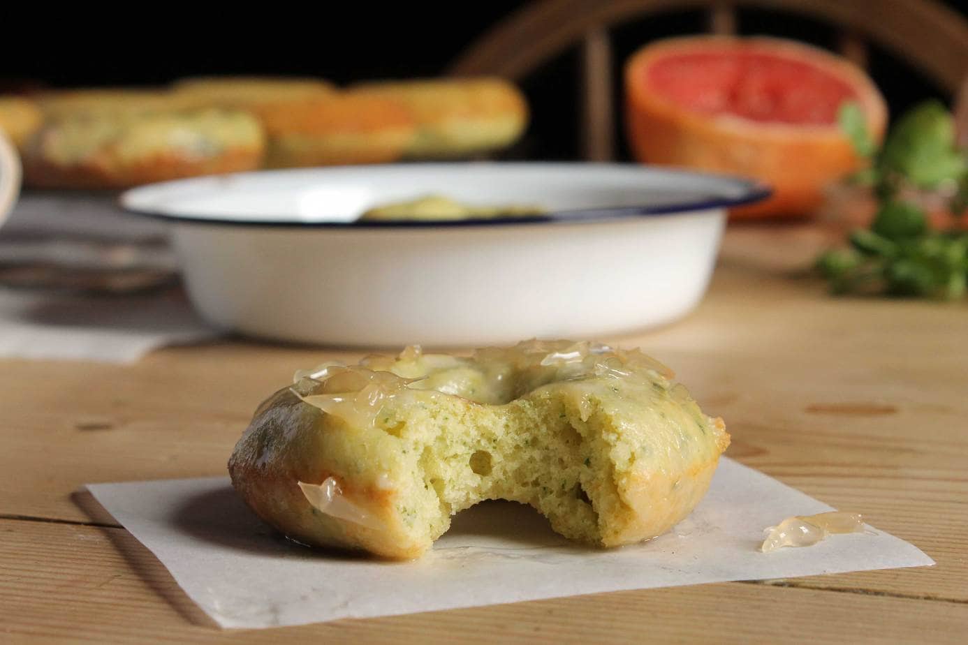 Doughnut with a bite out of it.