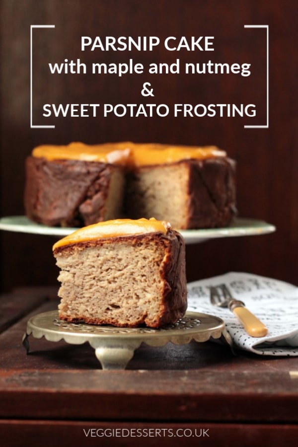 This parsnip cake is a delicious alternative to carrot cake. It has a rich, nutty flavour that's perfectly complimented by the maple and nutmeg. The cake is refined sugar free. To add even more vegetables to the cake, I've added a tasty ginger and sweet potato frosting!