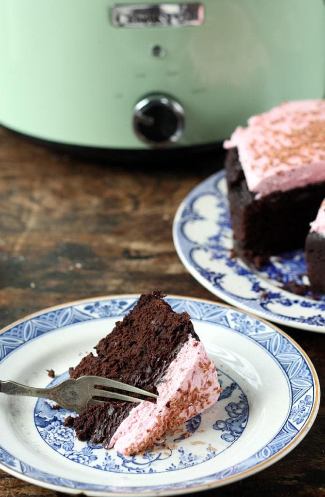 Slice of cake with fork in it.