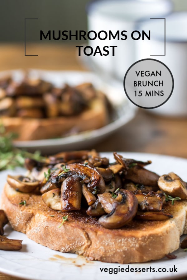Mushrooms on toast is a quick, easy and flavourful vegetarian or vegan brunch or breakfast recipe. It's even great as a lunch or dinner. Less than 150 calories per portion! #mushrooms #mushroomsontoast #veganbreakfast #veganbrunch