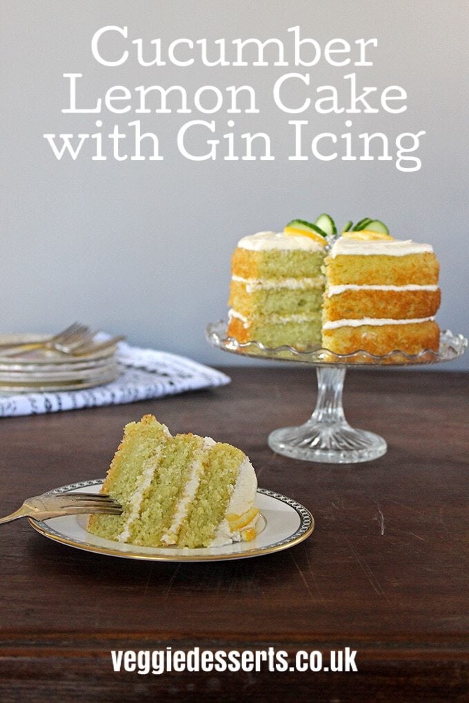 pinnable image for cucumber cake and gin frosting