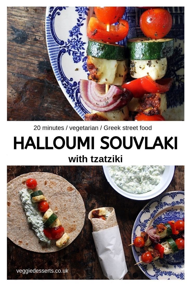 pinnable image for halloumi vegetarian souvlaki recipe