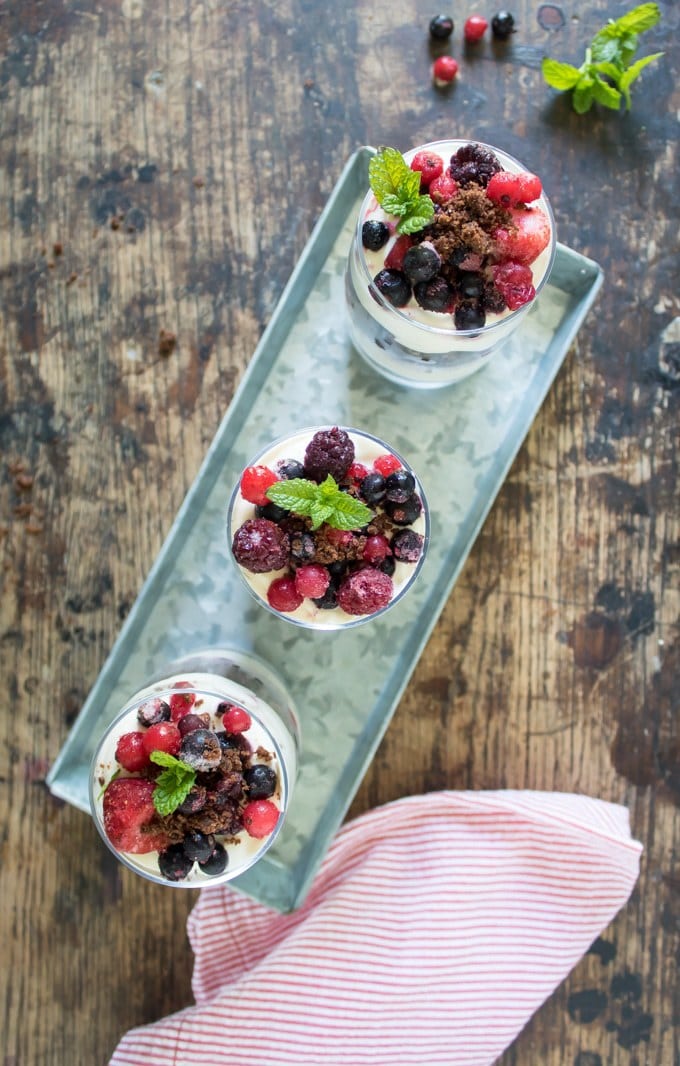 A tray with three parfaits.