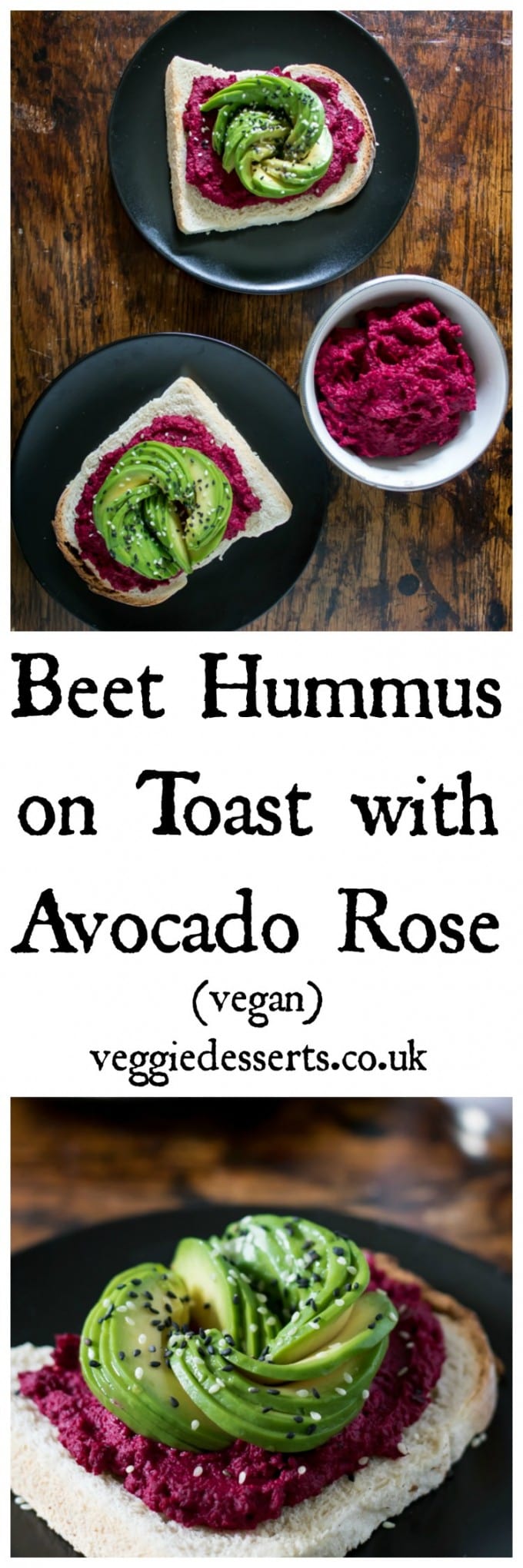 Beetroot Hummus on Toast with Avocado Rose and Seeds (Brunch, Vegan) | Veggie Desserts Blog