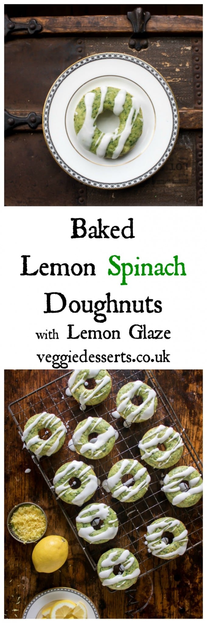 Baked Lemon Spinach Doughnuts with Lemon Glaze | Veggie Desserts Blog