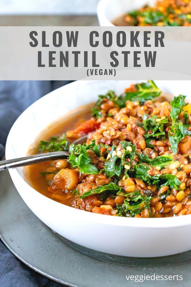 pinnable image for Slow Cooker Lentil Stew recipe
