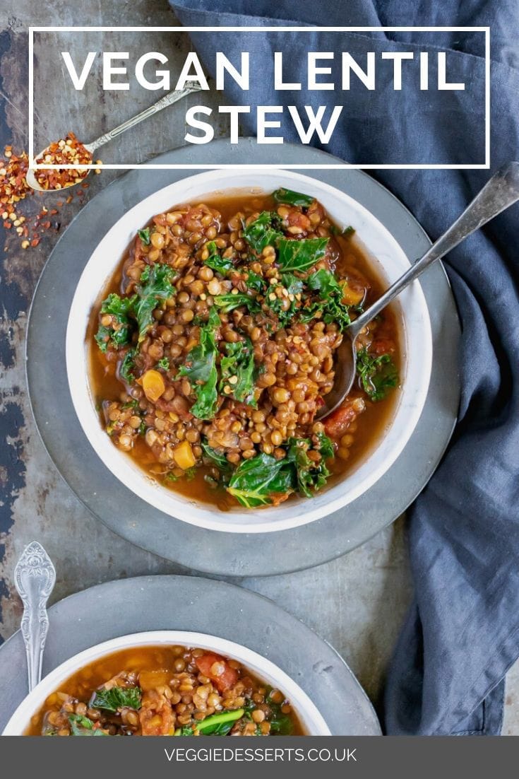 pinnable image for vegan lentil stew