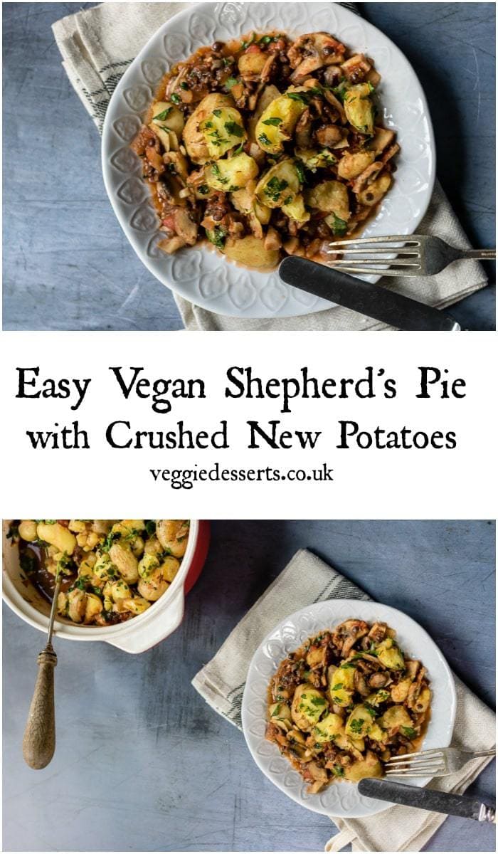This vegan shepherds pie is easy to make in just 30 minutes and is full of nourishing ingredients. This healthy hearty comfort food brings mushrooms and lentils together under a blanket of crushed potatoes.&nbsp; #veganrecipes #glutenfreevegan #shepherdspie #vegandinner