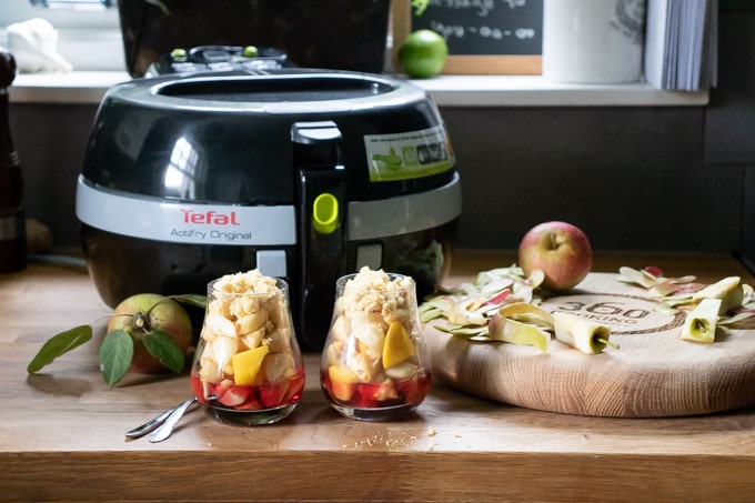 A Tefal Actifry air fryer with apple crumble recipe