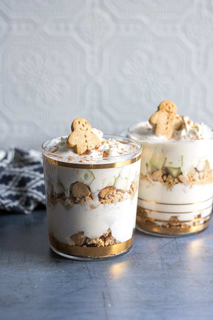 Two glasses of cookie yogurt parfait.