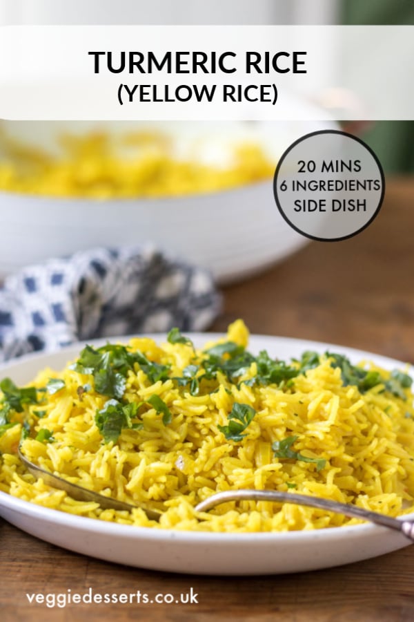 Turmeric rice is an aromatic and flavorful side dish. It's a quick and easy one-pot yellow rice recipe that's ready in just 20 minutes with just 6 ingredients. Low fat, vegan and gluten free.&nbsp;#vegan #yellowrice #turmericrice #vegancurry #rice #indiansidedish #turmeric