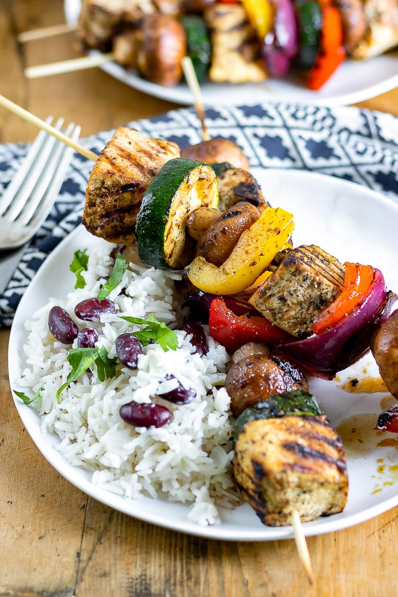 Skewers of Jamaican Jerk Tofu with Vegetables