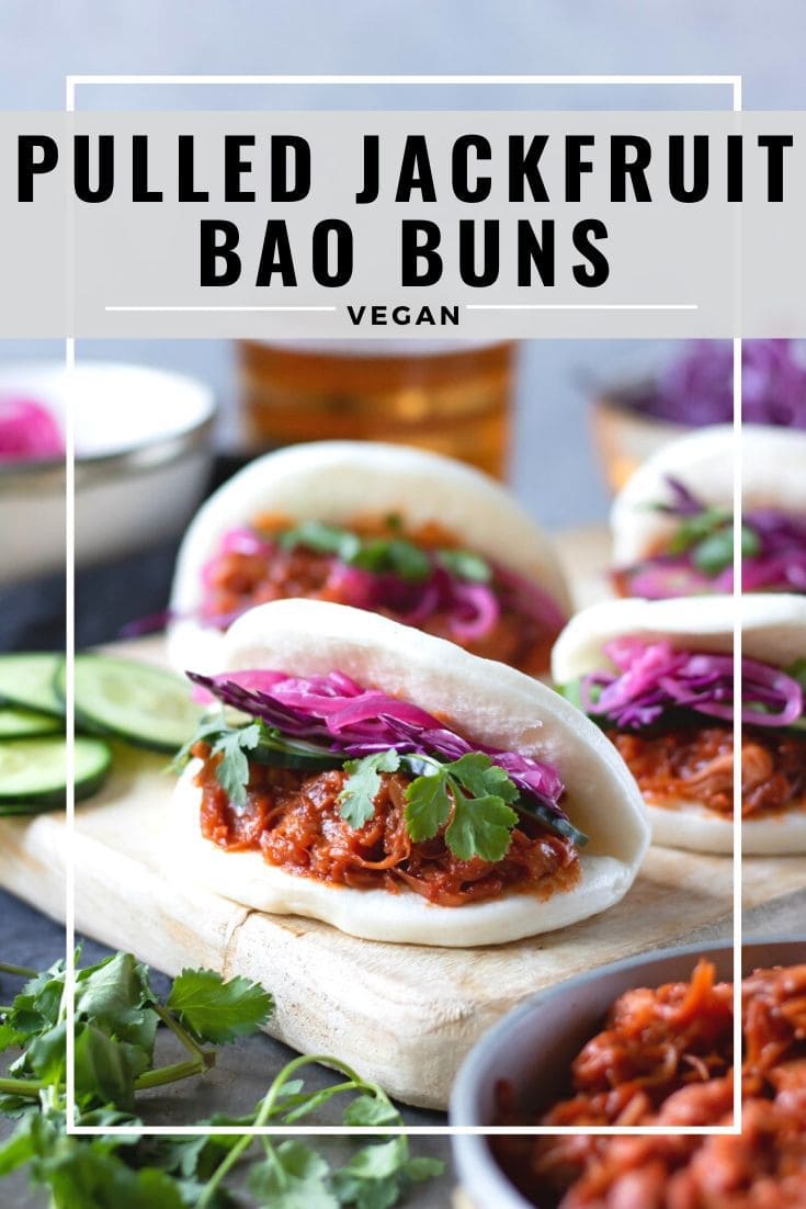 pinnable image for vegan pulled jackfruit bao buns recipe