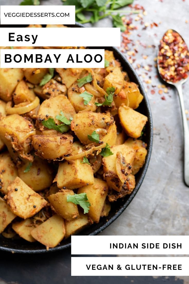 Pinnable image for Bombay Aloo (Indian bombay potatoes side dish recipe)