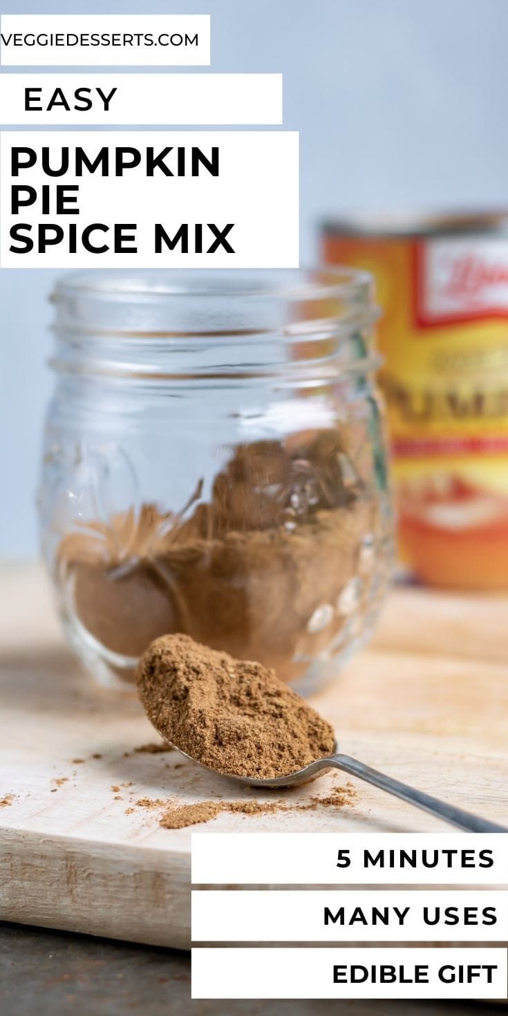 Spoonful of spice mix with text: easy pumpkin pie spice mix.
