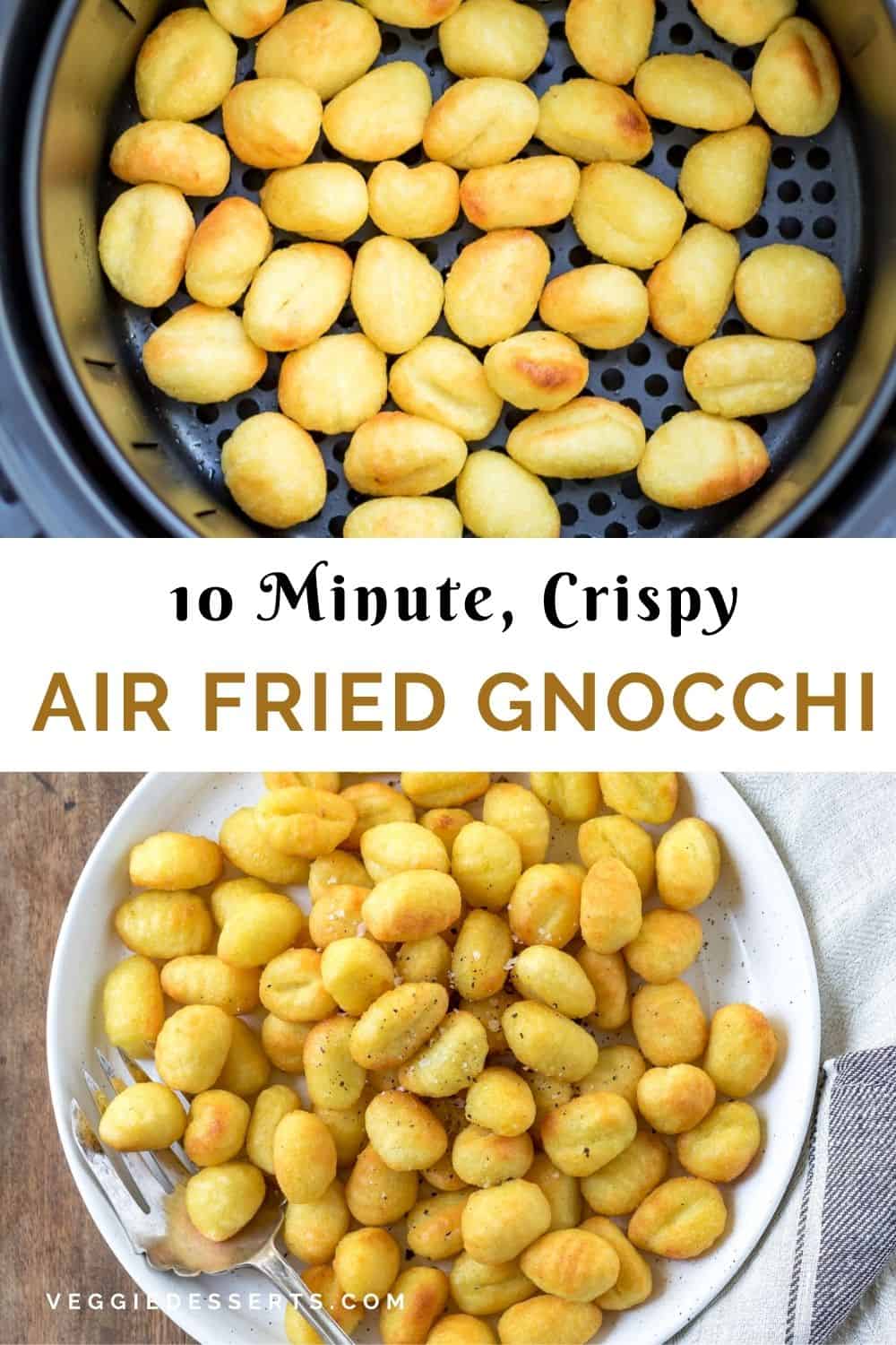 Images of gnocchi with text: Air Fried Gnocchi.