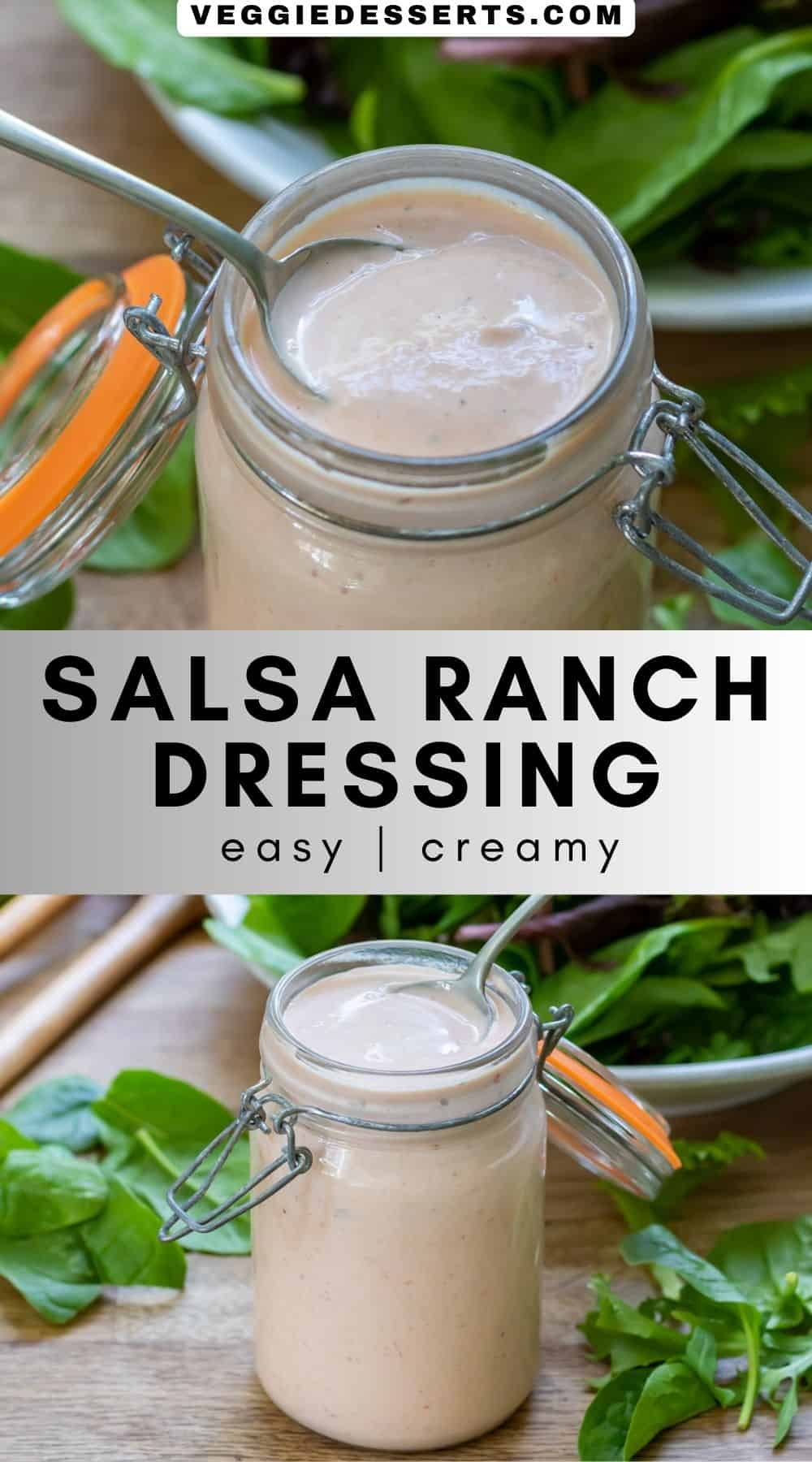 Jars of salad dressing, with text: Salsa Ranch Dressing.