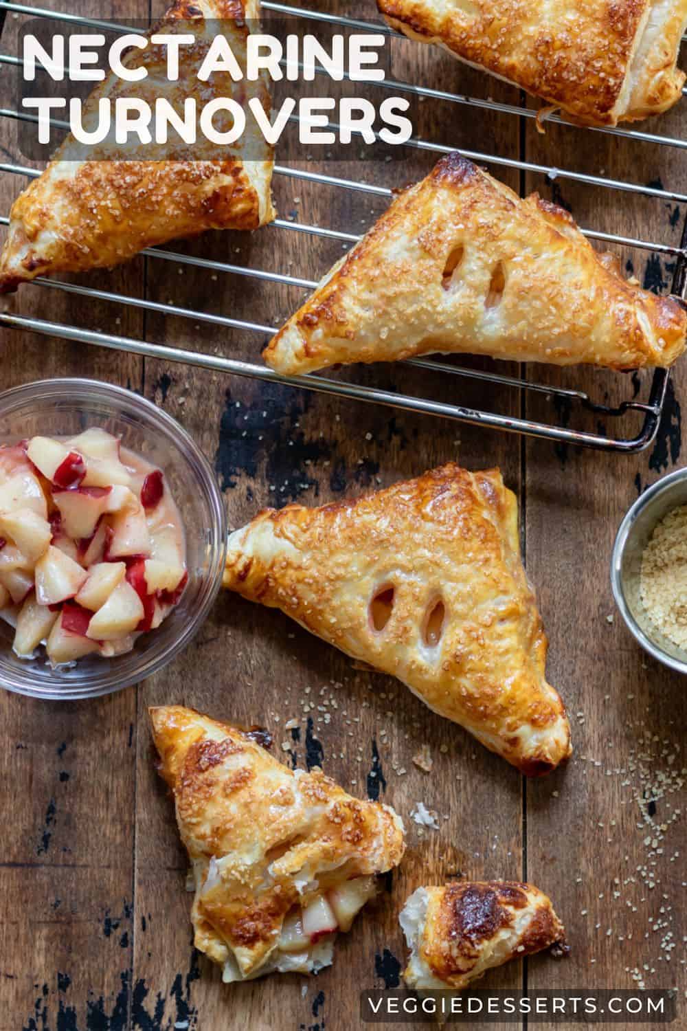 Table of pastries, with text: Nectarine Turnovers.