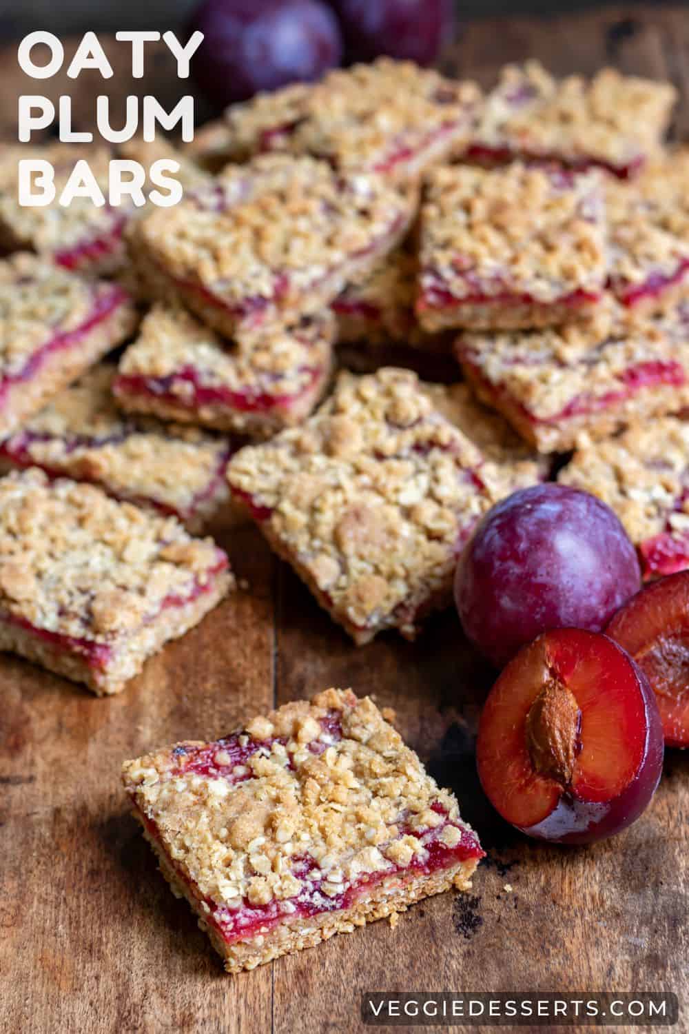 Table of plum bars, with text: Oaty Plum Bars.